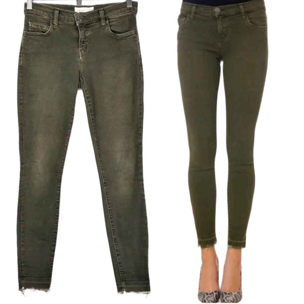 Current Elliott Low Rise Stiletto Skinny Jean Released Hem Dark Green SZ 25